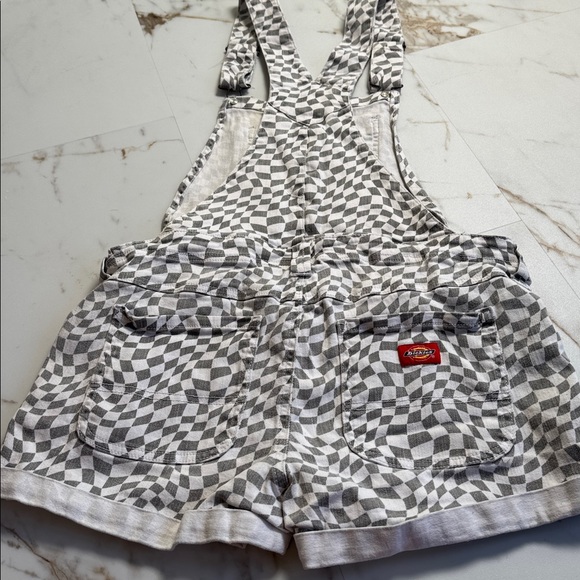 Dickies Funky Checkered Overalls Sz L Graphic Black White Workwear - Picture 8 of 9